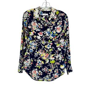 Equipment Womens Silk Floral Print Button Front Blouse Black Multicolor size XS